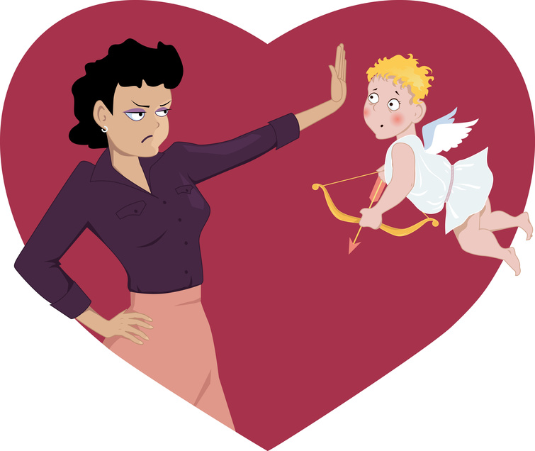 Woman saying no to Cupid
